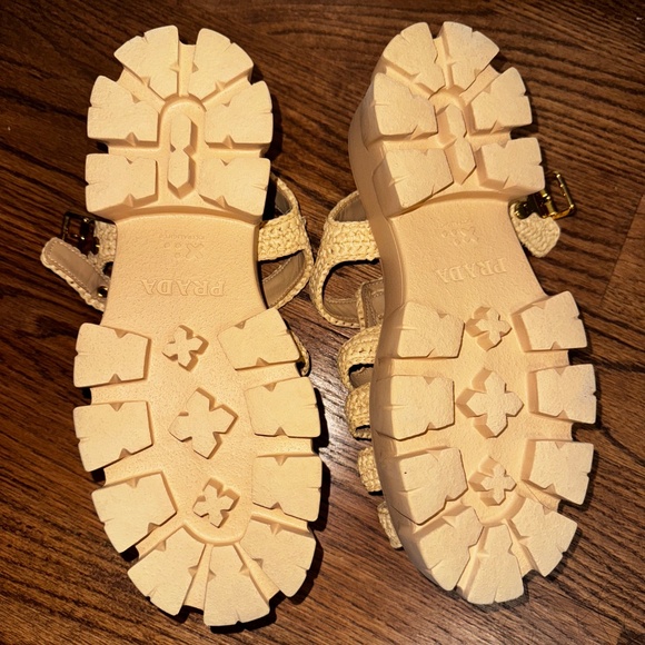 PRADA Monolith Crochet Cage Sandals Beige Khaki- 39 - Picture 9 of 14